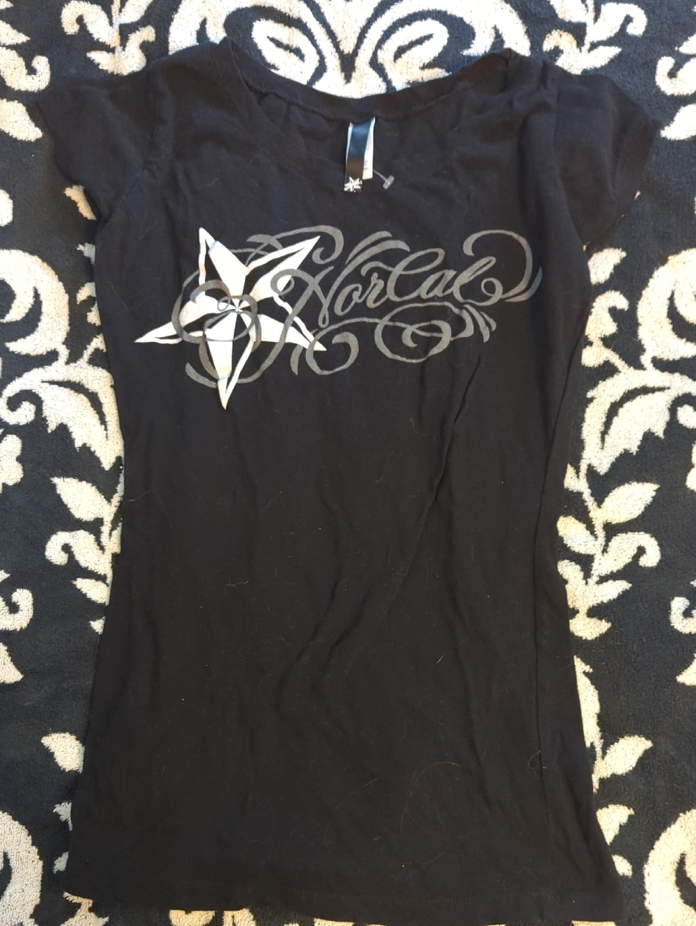 Black 'NorCal' Graphic Tee with Black & White Star Accent Sized S/M